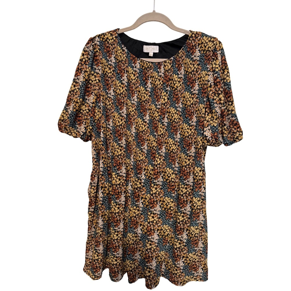 Love & Piece Collective Floral Pleated Puff Sleeve Dress L8921D77L80 Womens L